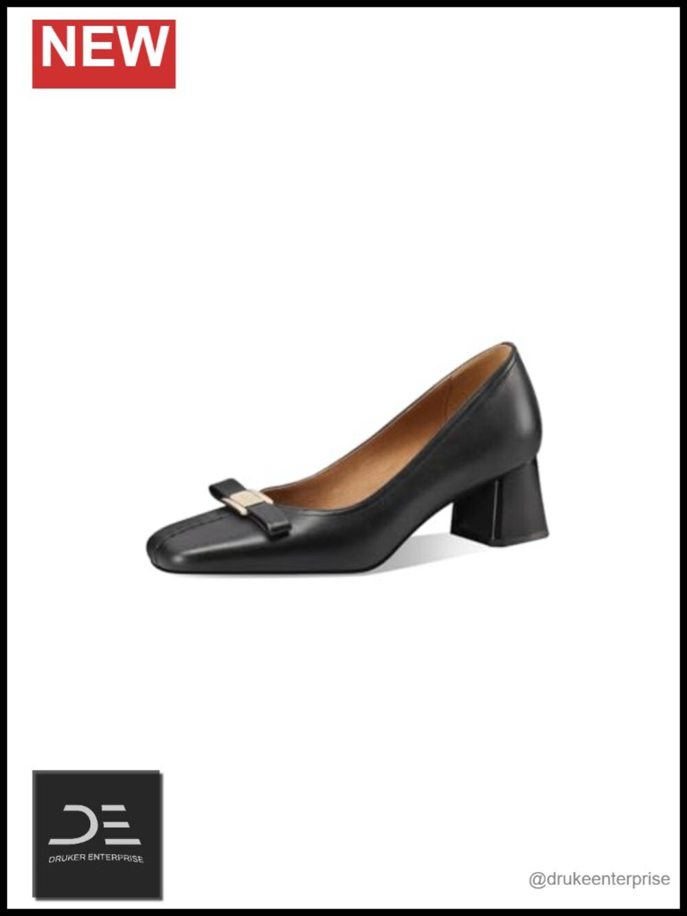 Genuine Leather Square Toe Bowknot Chunky Heel Slip On Pumps